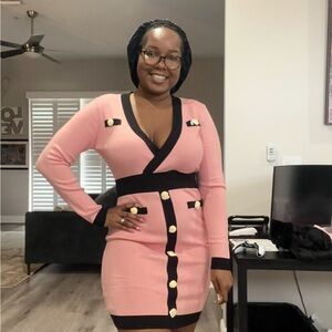 Fashion Nova Pink and Black Long Sleeve Dress